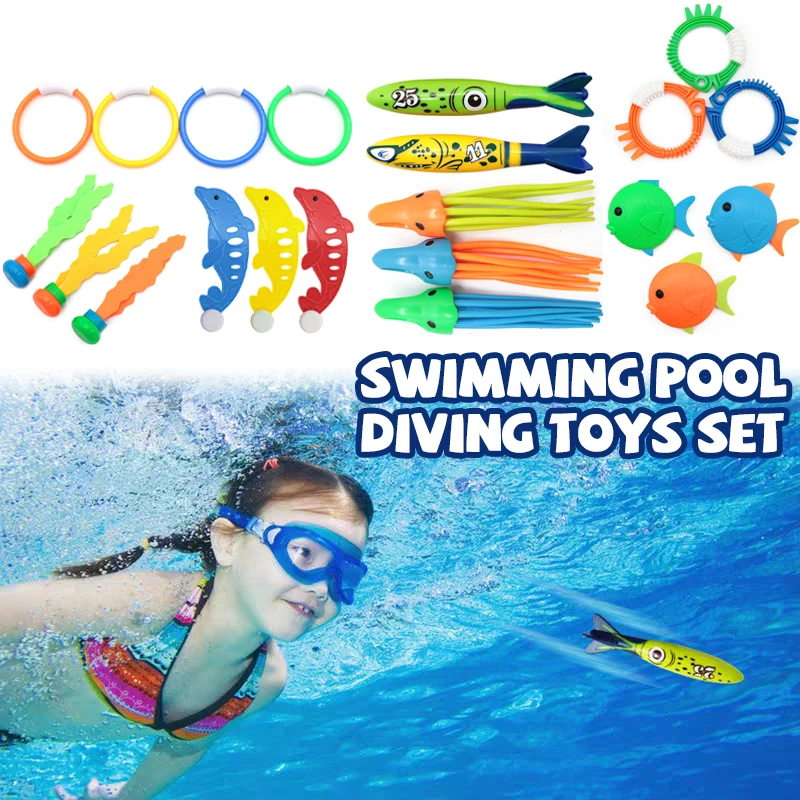 Summer Swimming Diving Toys Set Pool Swim Ring Water Sports Play Game Diving Stick Underwater Accessories Grabbing Toys for Kid