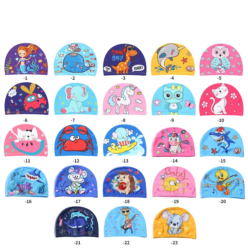 

Swimming Cap for Children Elastic Fabric Cute Cartoon for Long Hair Lovely Kids Protect Ears Swim Pool Hat for Boys Girls Swim