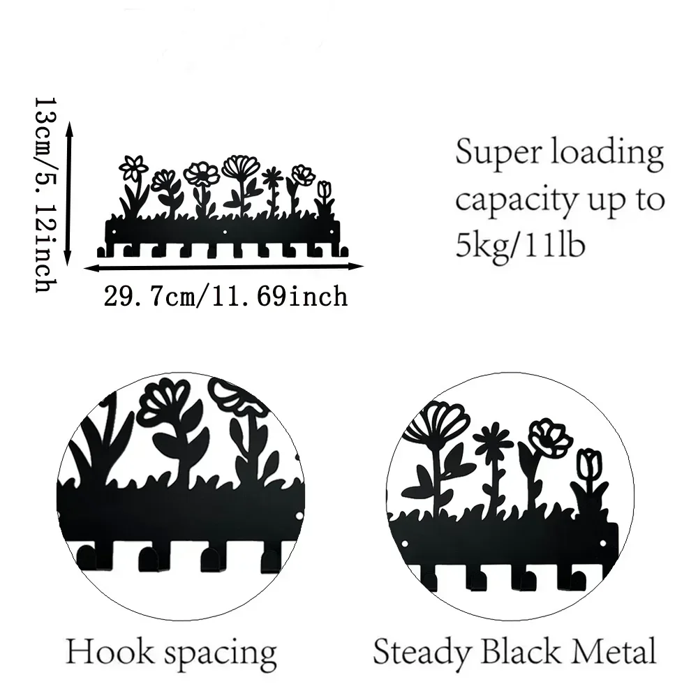 Flower Design Key Holder Metal Wall Mounted Rack Hook Wall Hanging Storage Rack Coat Rack Key Hanger Wall Hanging key Hanger 2