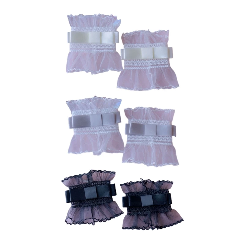 

Woman Decorative Fake Sleeves White Lace Ruffle Cuffs Skirt Sweater Wrist Decors M6CD