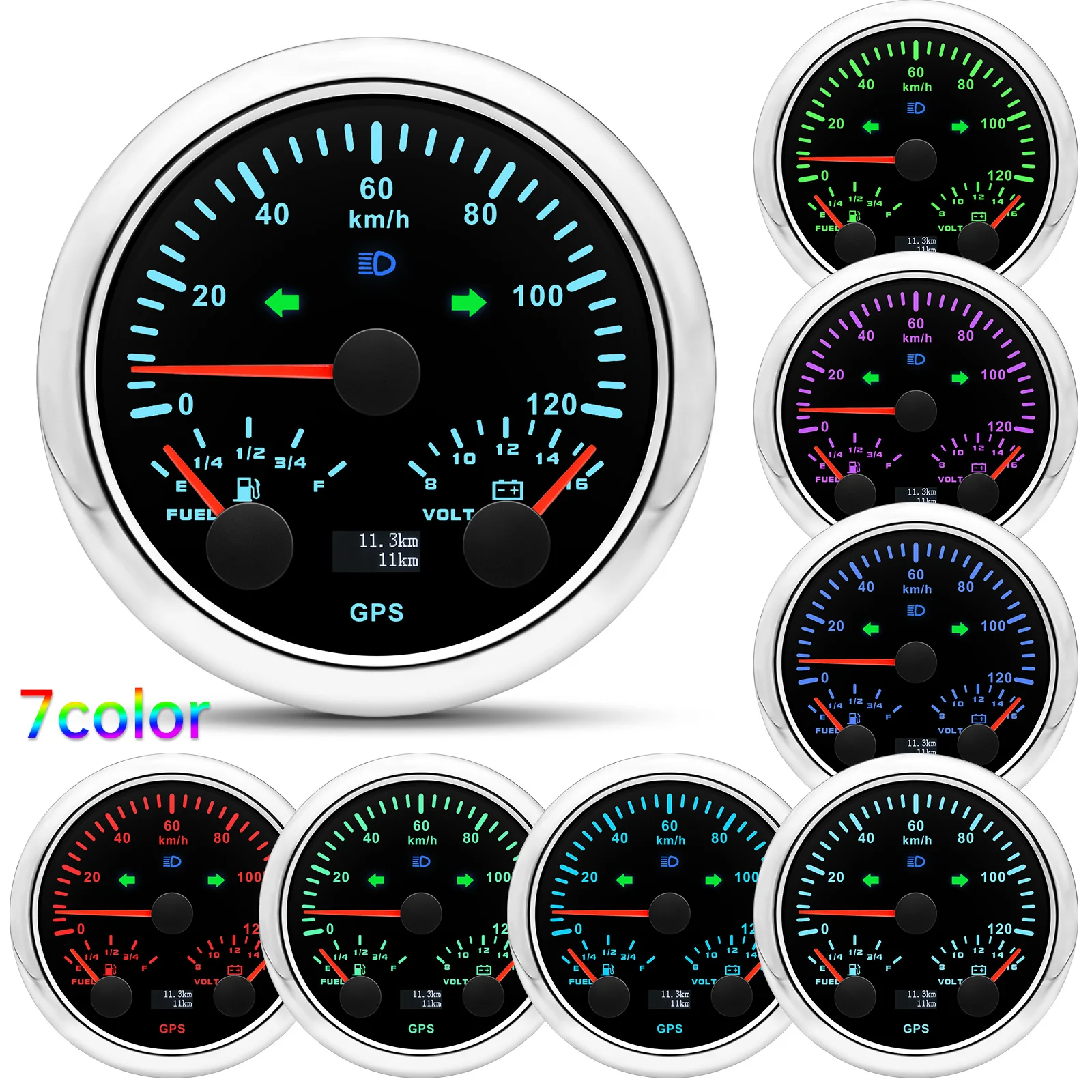 5-Gauge Set With GPS Speedometer & Tachometer – 85mm & 52mm Gauges For Voltage, Water Temp, Oil Pressure, Fuel