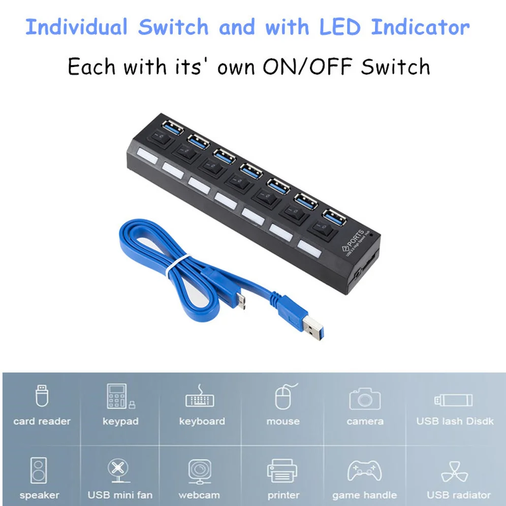 Usb Hub Splitter com Adaptador de Energia para pc Várias Portas Multi Divisor Acessórios para Computador Portas Portas - Imagem 6