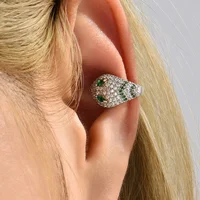 YCP New Original Design Fashion Trend Shining Micro-inlaid Zircon Green Eye Exotic Spirit Snake Ear Bone Clip Earrings 1