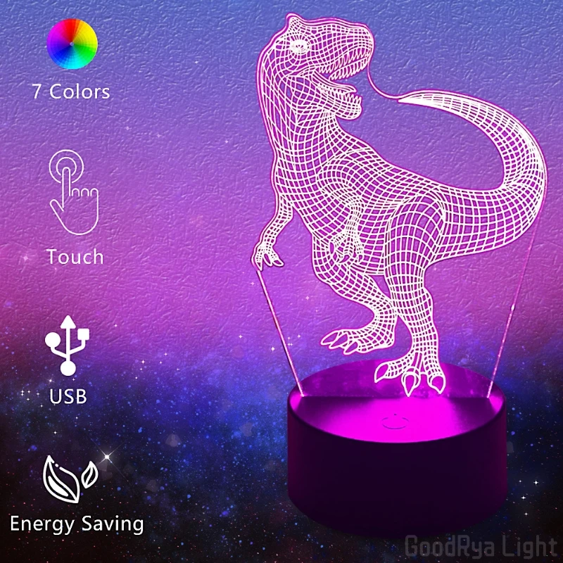 3D Night Light USB LED Touch 7 Color Changing Bedside Lamp Home Decoration Baby Nursery Bedroom Light Birthday Toy Gift Dinosaur