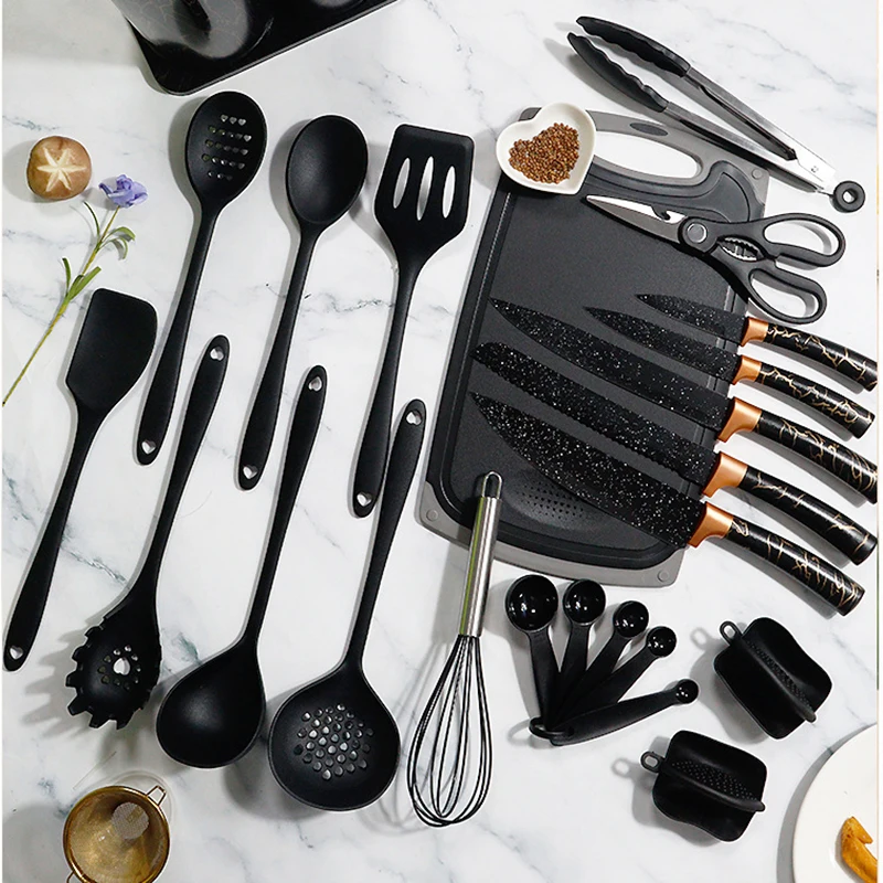 25PCS Silicone Kitchenware Non-Stick Cookware Kitchen Utensils Set Spatula Shovel Egg Beaters Wooden Handle Cooking Tool Set