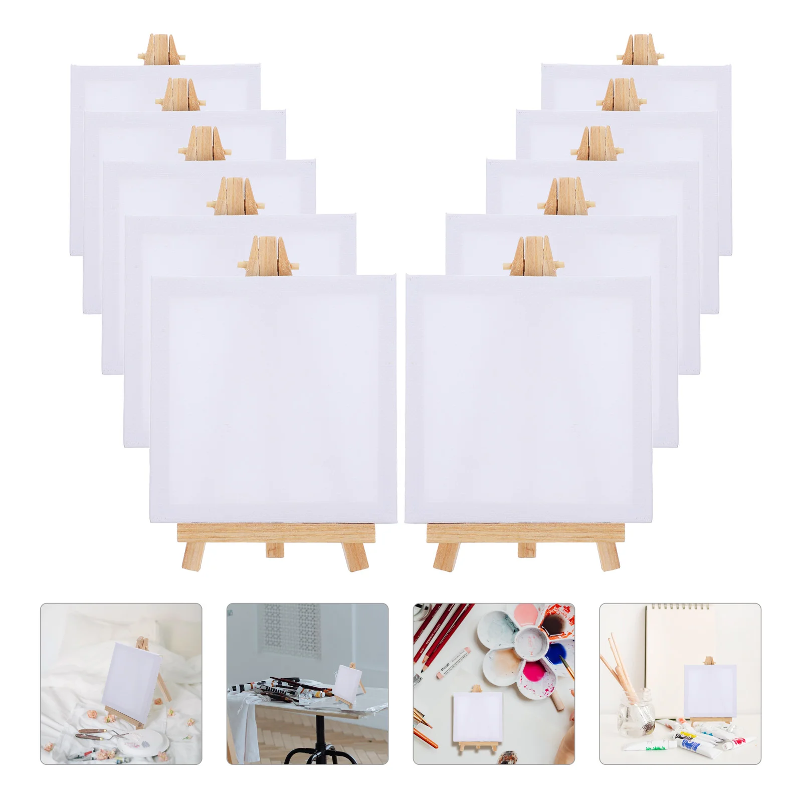 10 Sets Mini Frame Easels Miniature Painting Desktop Canvas Board Canvases Card Stand