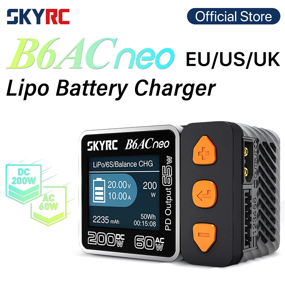 

SKYRC B6ACneo Charger DC 200W AC 60W 10A Balance Charger Discharger Digital LiPo LiFe LiIon LiHV NiMH NiCd Pb Smart Battery