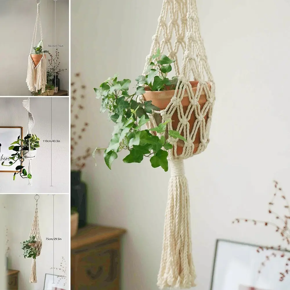 New Macrame Plant Hangers Handmade Beige Color Cotton Rope Hanging Planter Flower Pot Hanging Basket Home Decoration