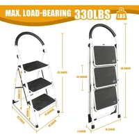 3 Step Ladder, 400lbs Ergonomic Folding Stool with Anti-Slip Pedal, Step Stool with Padded Handle for Kitchen 2