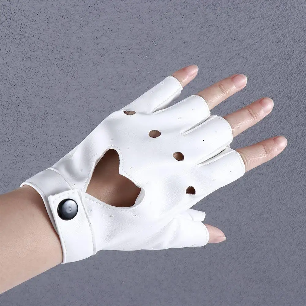 Hip Hop Elegant For Girls Heart Hollow Black White Women Gloves Korean Anime Mittens Half Finger Gloves PU Leather