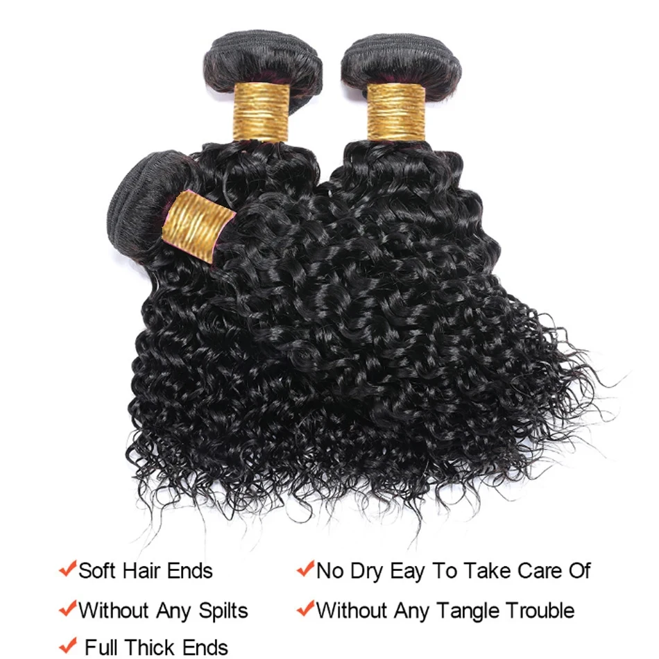 12A Malaysian Water Wave Bundles With Closure 3 Bundles With Closure Unprocessed Virgin Short Curl Tissage Boucl&eacute; Cheveux Humain human hair bundles human hair weave