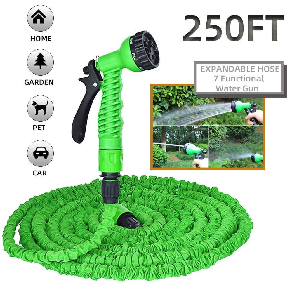 Kit de tuyau de pistolet à eau extensible 25-200 pieds tuyau de bobine magique en PVC avec 7 modes de pulvérisation pistolet à eau pour jardin ferme Irrigation voiture lavage