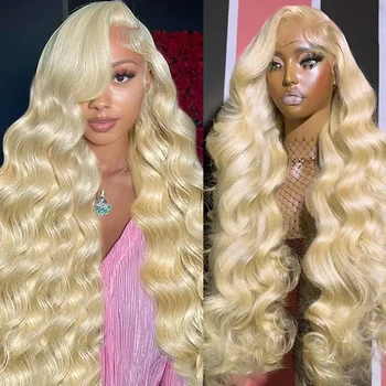 36 Inch #613 Honey Blonde 220% Density Body Wave 13x4 13x6 HD Transparent Lace Frontal Wig Brazilian Human Hair Wigs For Women 1