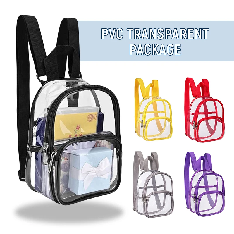 PVC Transparent Waterproof Mini Travel Schoolbag for Kid Clear Travel Backpack Shoulder Bag Strap Book Sports Field Approved