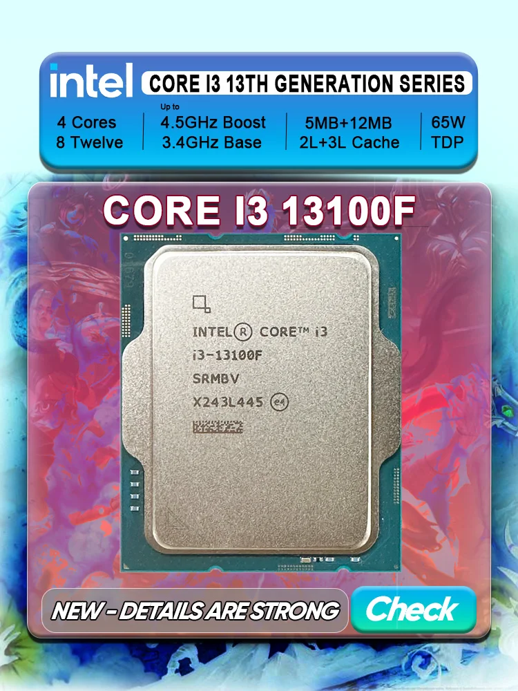 Intel Core i3 13100F CPU Processor New i3-13100F 3.4 GHz 4-Core 8-Thread  65W LGA 1700
