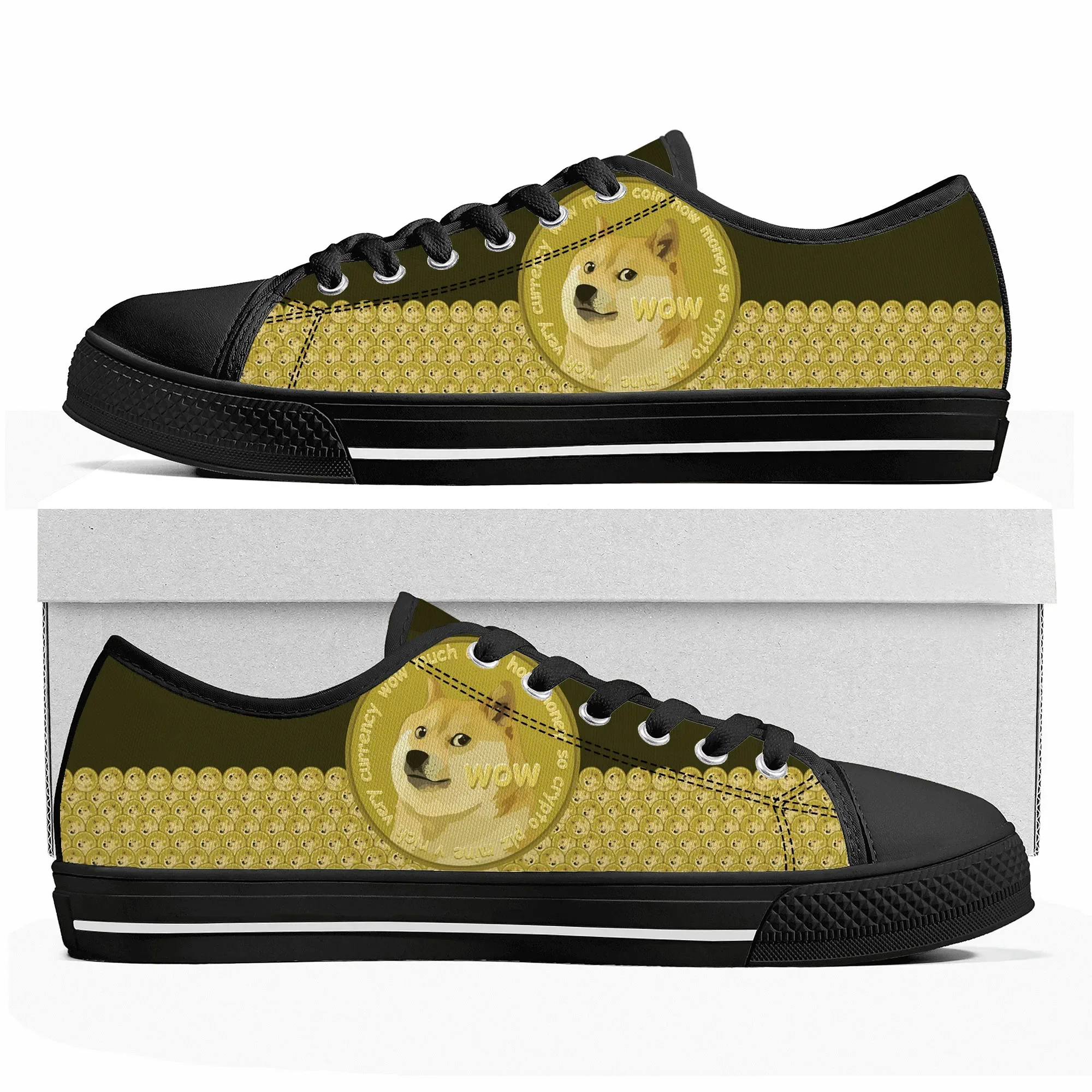Dogecoin Crypto Currency Dog Coin Low Top High Quality Sneakers Mens Womens Teenager Canvas Sneaker Couple Shoes Custom Shoe