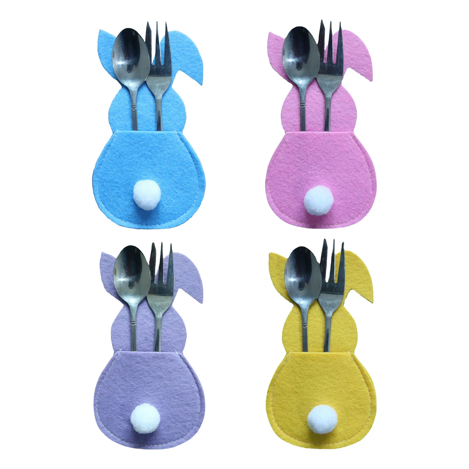 4pcs Knife Fork Bags Easter Bunny Cutlery Bags Rabbit Cloth Silverware Flatware Holder Tableware