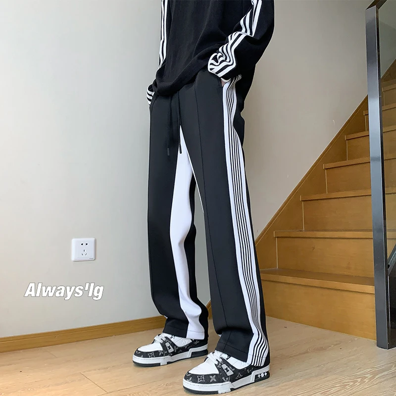 

2023 New Sweatpants Men Loose Street Fashion Side Striped Wide Leg Pants Large Size Elastic Waist Male Trousers Ribbon 5xl