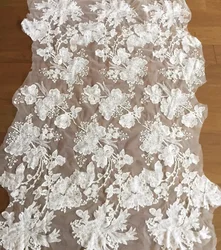 Elegant Lace Mesh Fabric - High - End Embroidered Wedding Dress Material - 1Yard (Off white)