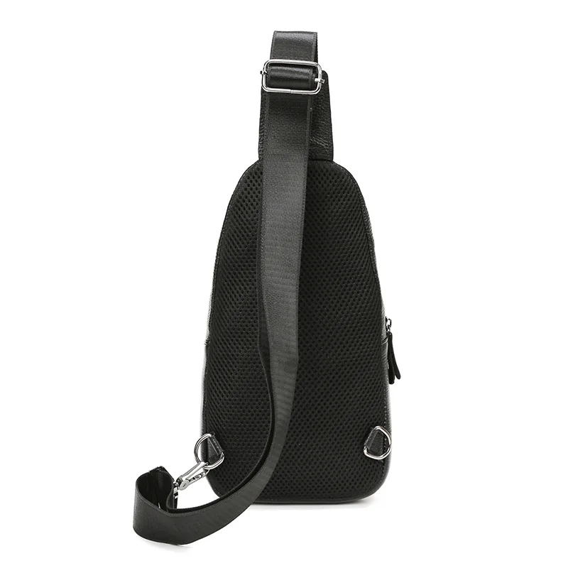 Men's Top Grain Leather Chest Crossbody Bag Fashion Casual Shoulder Bag Multi Functional Phone Pouch