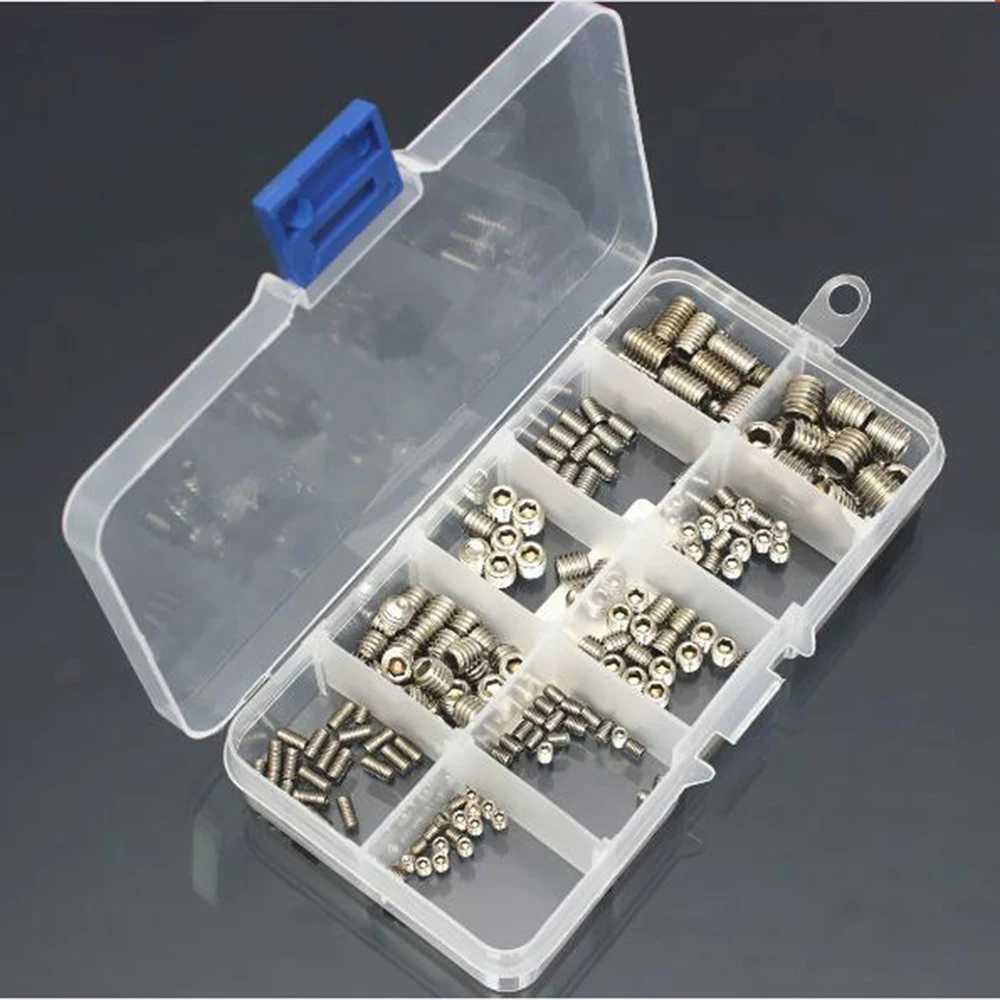 200pcs Stainless Steel Allen Head Socket Hex Grub Screws Fastening Screw Flat Assortment Set