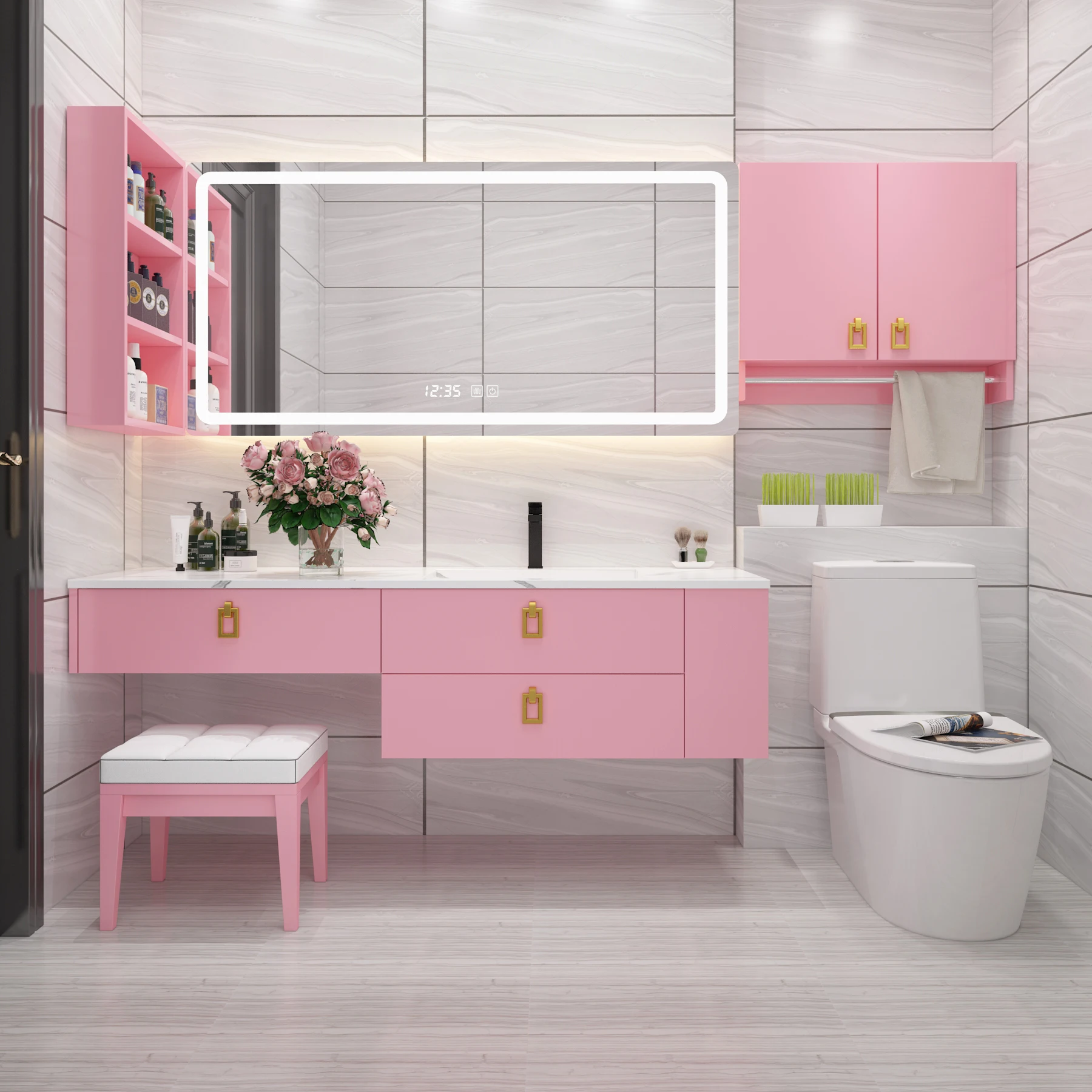 Bathroom Furniture Supplier Vanity Set with Wooden Makeup Table and Storage Cabinet
