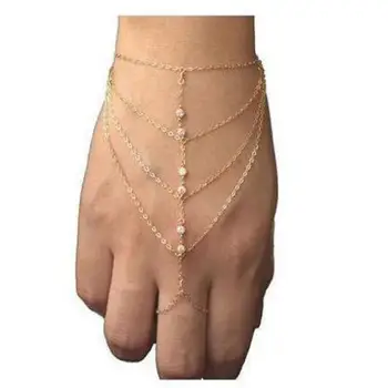 Bohemian Fashion Multilayer Chain Tassel Bracelet Connect Finger Crystal Rhinestone Bracelets For Women 2025 Trending Jewelry