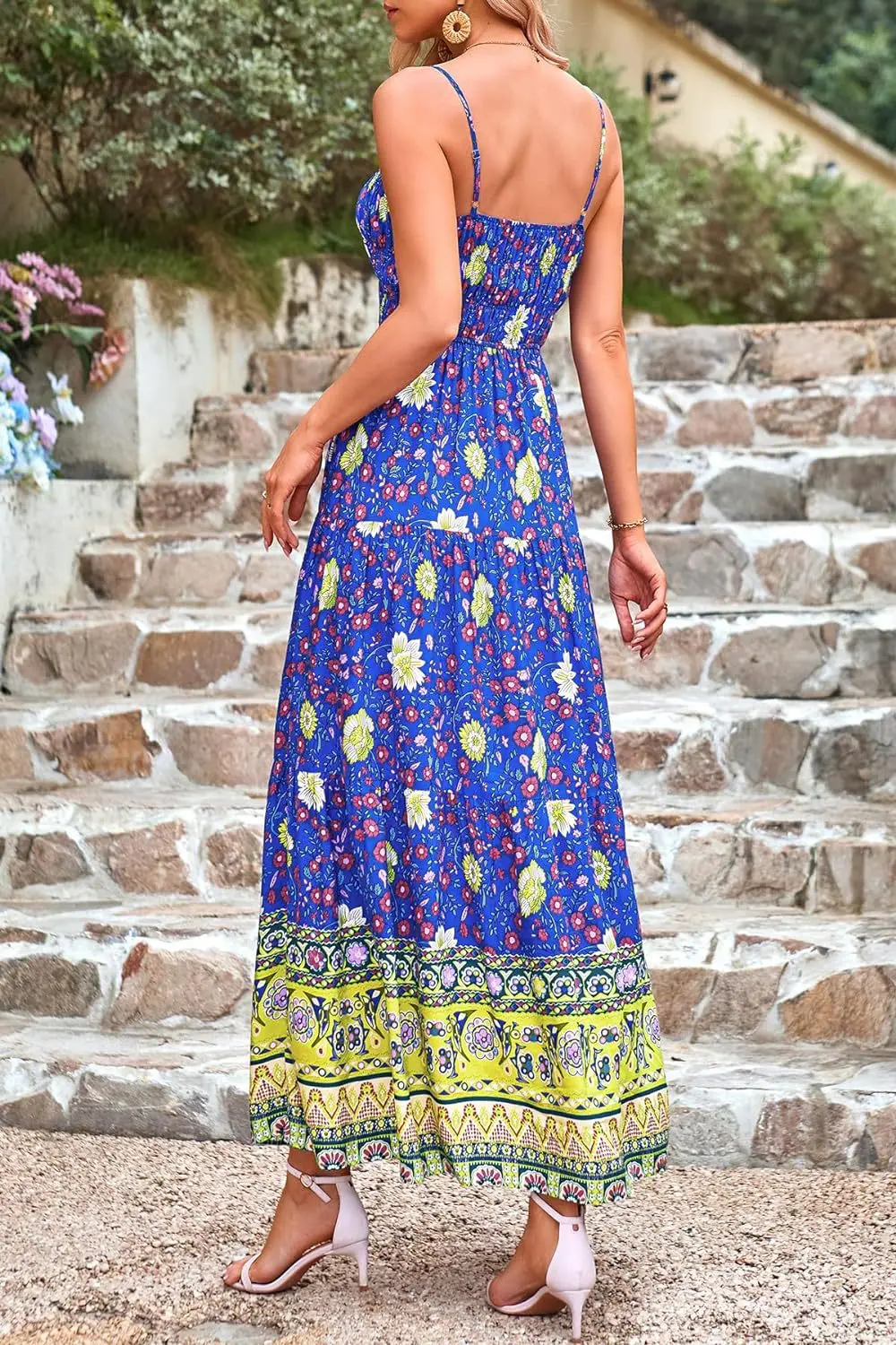 Vintage Flower Print Spaghetti Strap Dresses Women Fashion Trendy Bohemian Beach Vacation Long Dress Female Summer New Vestidos