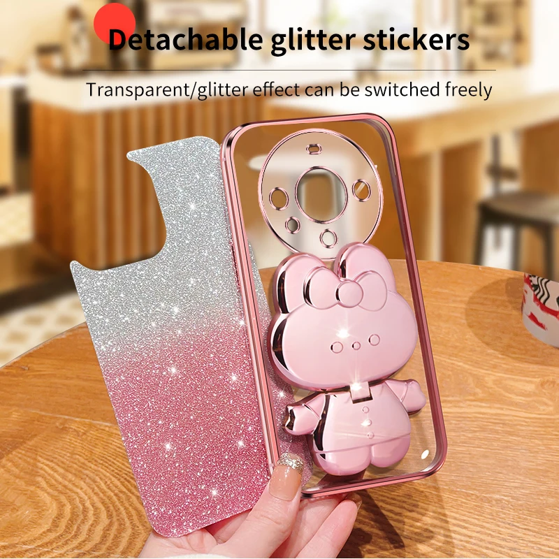 Custodia con specchio per il trucco con motivo a coniglio glitterato Mate 30 40 per Huawei Nova 10 Pro 8 11 7 Se 5pro 3 4 5 6 Cover morbida Nova9se_voghion.com