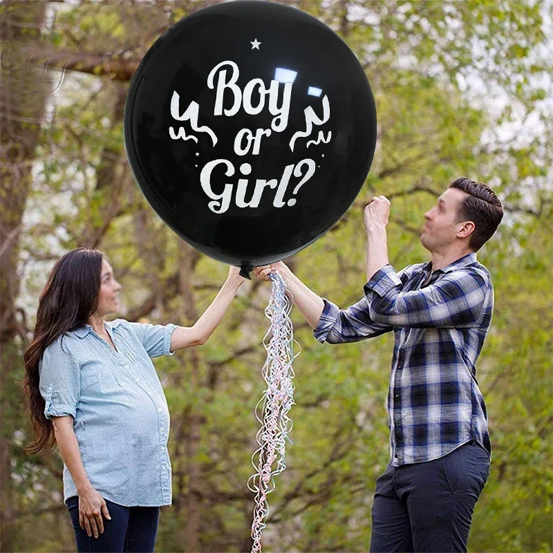 

1set 36inch Boy or Girl Balloon Party Black Latex Balloons Blue or pink Confetti Gender Reveal Globos Baby Shower Decorations