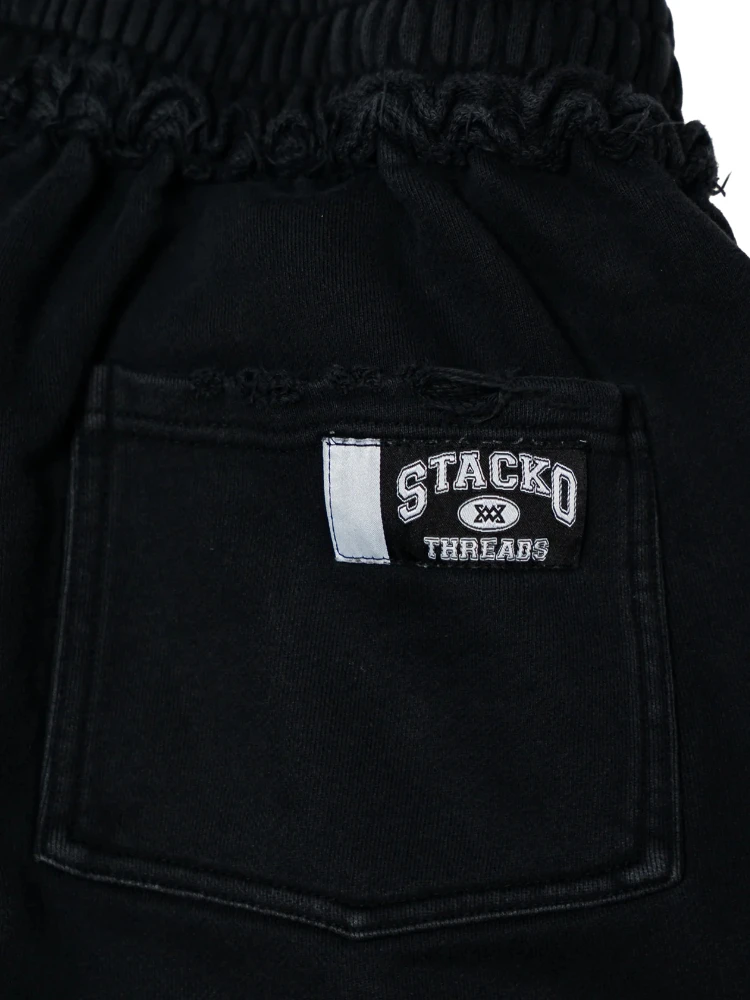 Y2K Pilot Sweatshorts Black Crest Graphic Woven Label 3/4 Length Shorts American Vintage Casual Terry Unisex Baggy Longshorts