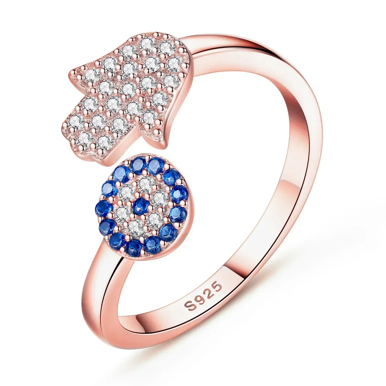 Silver Rings Silver Ring Wedding Rings KALETINE 925 Sterling Silver Evil Eye Blue Eye Hamsa Hand Fatima Hand Adjustable Female Rings Open Size Ring Wedding Jewelry