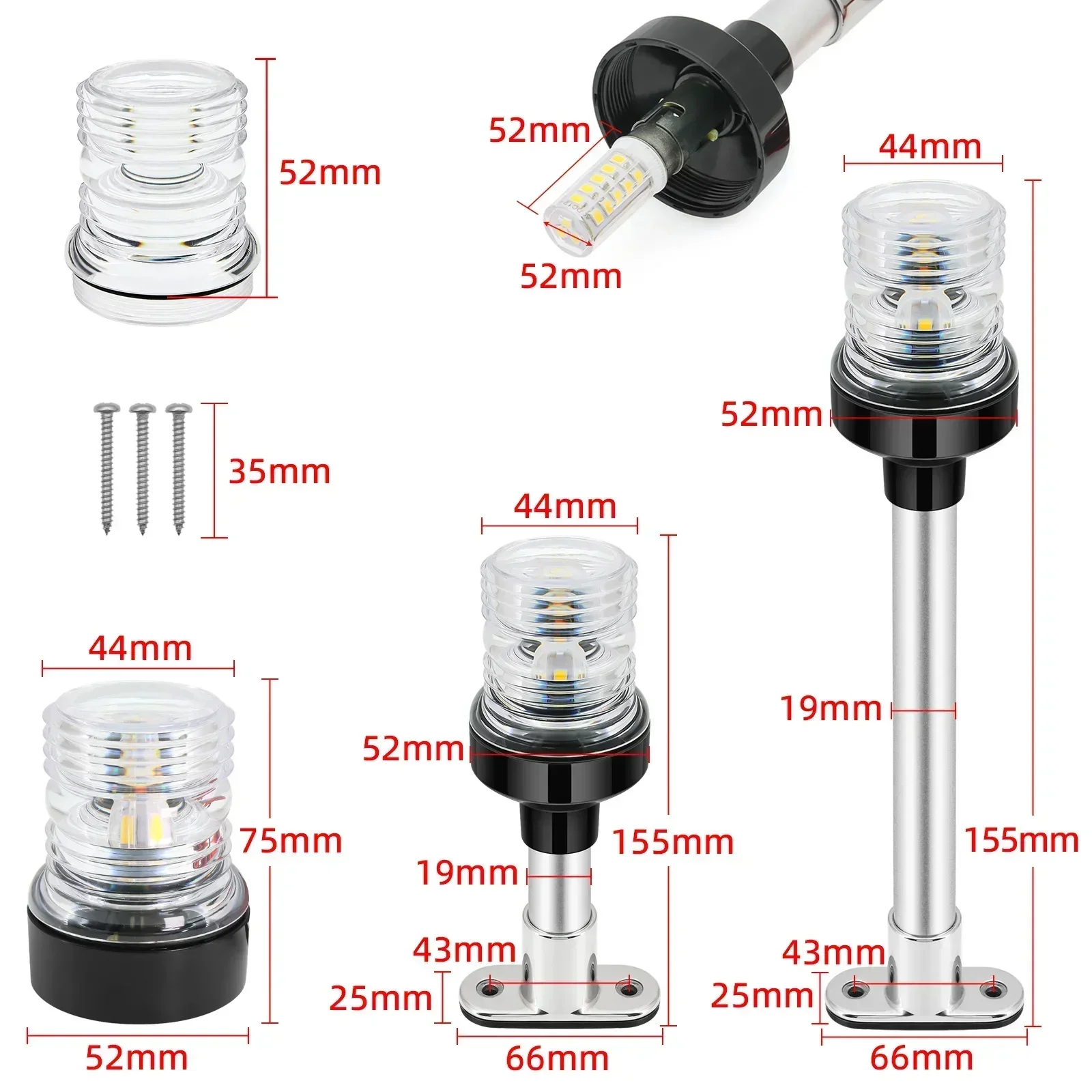 Marine LED Navigation Light – 12V/24V 360° Fold-Down Sailing Light - Image 3