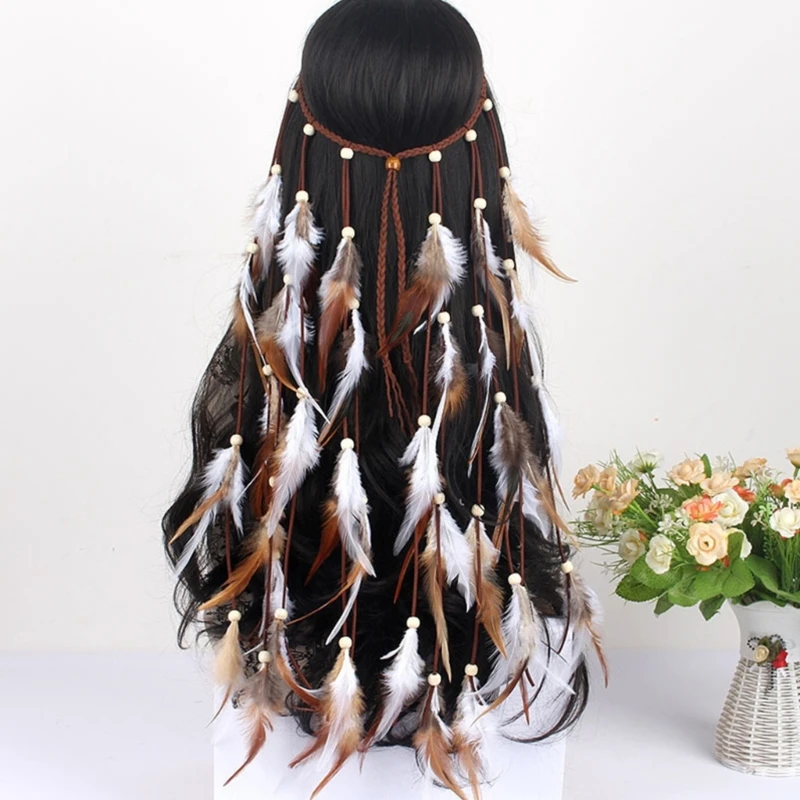 

Girls Feather HeadBand Exquisite Boho Headpiece Photo Props Hair Extensions Dropship
