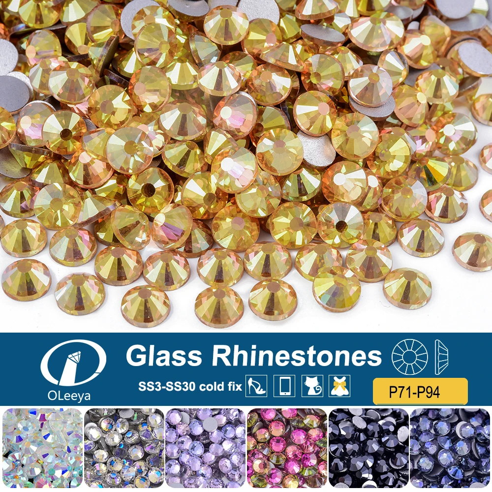 Oleeya P71-P94 SS3-SS30 Kristall Nicht-Hotfix Silber Flache Edelsteine Dekorationen DIY Glitzersteine Strass für Handarbeiten