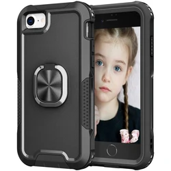 Heavy Duty Rugged Shockproof Kickstand Phone Case with 3 - Layer Protection - Pc + tpu (Black)