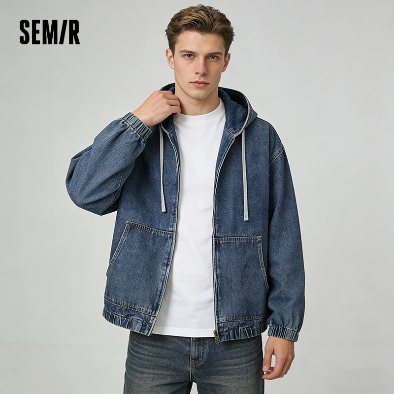 Semir American Jacket Men 2026 Spring Hooded Denim Street Style Vintage Loose Casual Fashion Stylish Outerwear Top