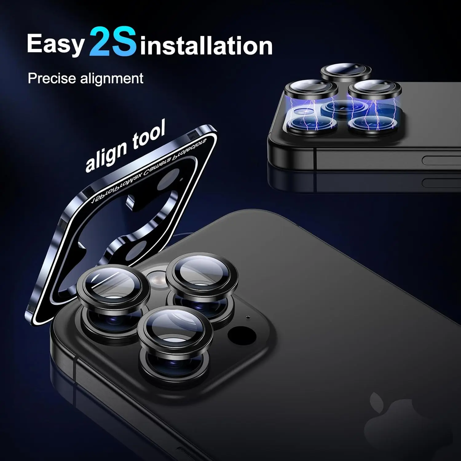 LuxGuard Black Titanium Tempered Glass Camera Lens Protector Accessory