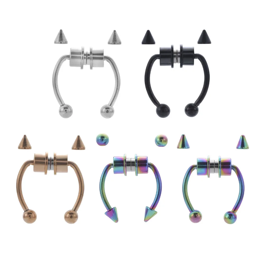 Fake Nose Ring Hoop Nose Septum Rings Stainless Steel Magnet Nose Punk Fake Piercing Body Jewelry Hip Hop Rock Ear clip Jewelry