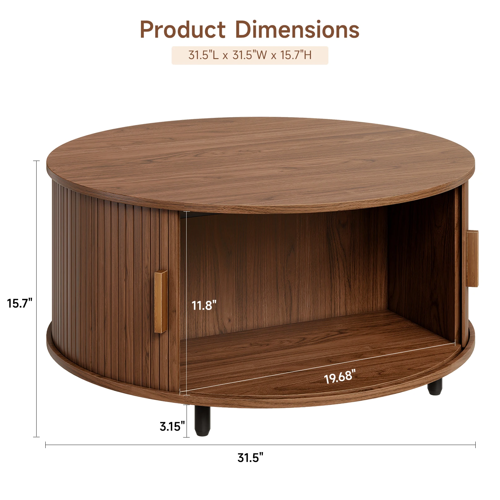 Round Fluted Coffee Table with Storage 2