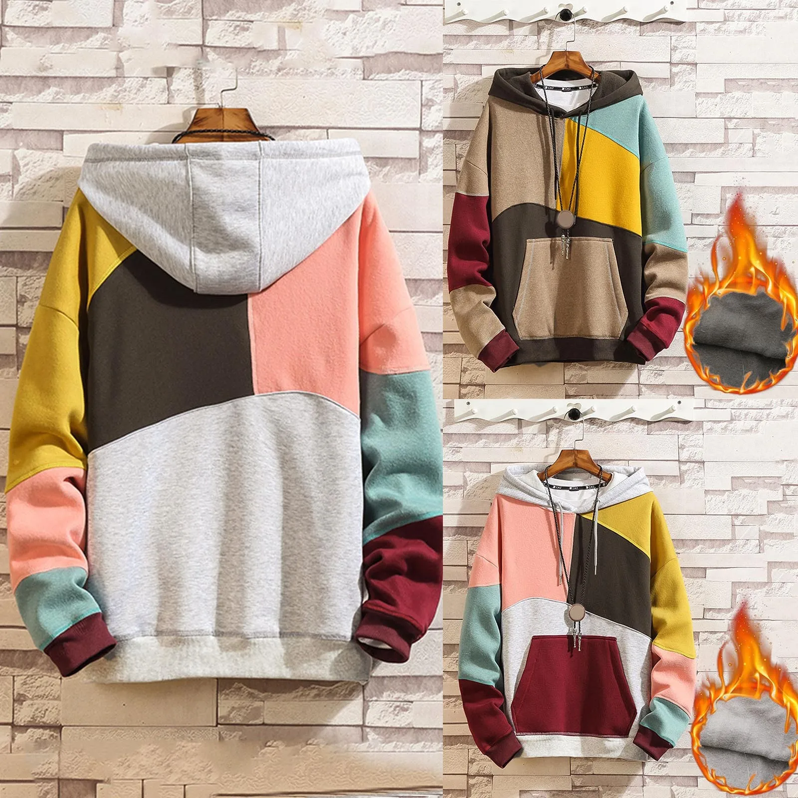 

Color Block Hoodies Sweatshirt Autumn Winter Warm Hoodie Fleece Tops Fashion Sweatshirts For Men Oversized Pullover Sudaderas