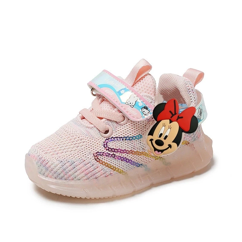 Disney children cartoon Minnie Mickey boys and girls non-slip soft sole casual shoes sports shoes student running LED running sneakers,children sports shoes