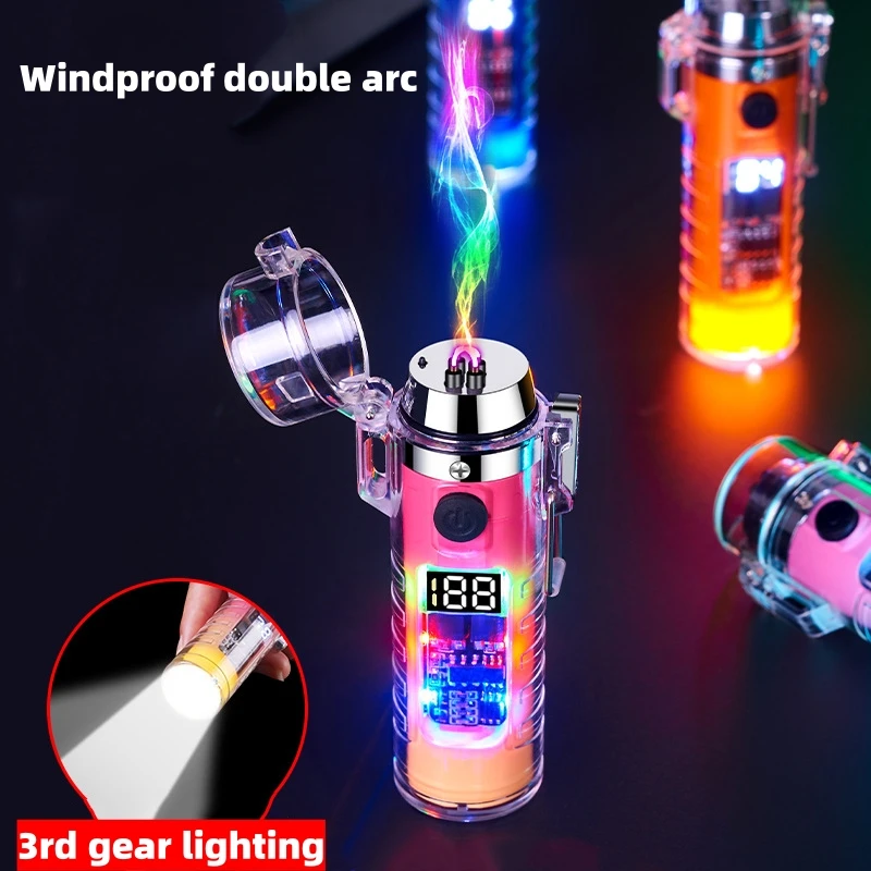 

Transparent Shell Charging Pulse Lighter Cylindrical Flashlight Waterproof Arc Lighter Outdoor Windproof Double Arc Lighter
