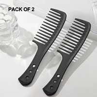 Black 2PC Large Teeth Comb Handle with Hole Smooth Surface Big Knife Comb Professional Salon Barber Hair Hairdressing Combs 1