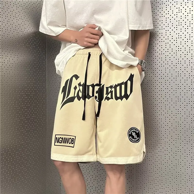 American Style Street Casual Men Summer All-match Youth Korean Loose Casual Straight Cylinder Letter Printing Patchwork Shorts