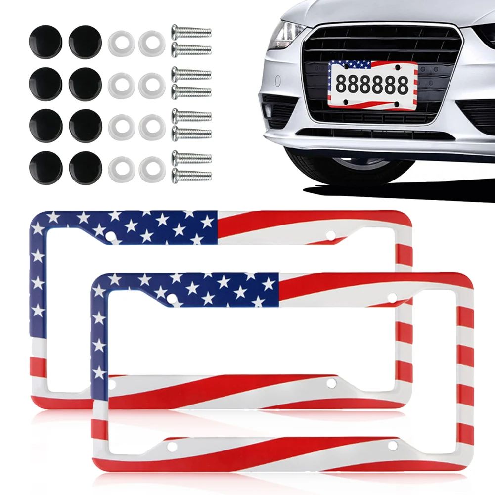 

2Pcs License Plate Frame 31x16cm USA License Plate Cover Stainless Steel License Plate Protection with Screw Cap Car Accessories