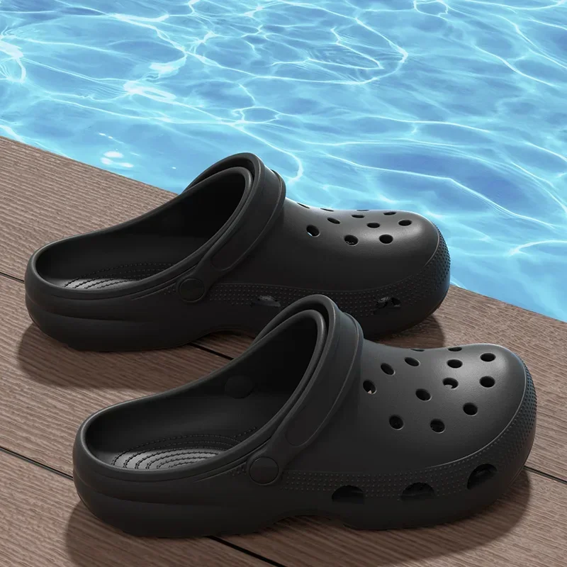 Summer Sandals Holes Thick Bottem Comfort Wedge Heel Clogs Slippers Outdoor Men Sport Beach Soft Soled Slides Shoes