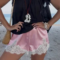 Lace Trim Wide Leg Shorts For Women's Vintage Satin Silk Patchwork Elegant Casual Commuting At Home Comfortable Sleeping Pants - Image 3