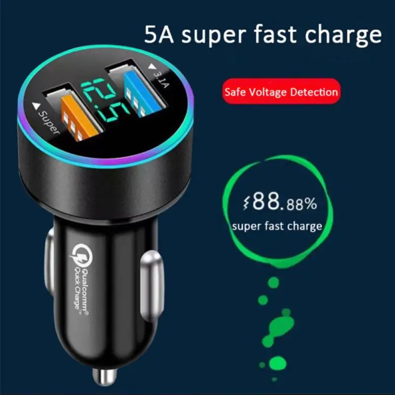 66W USB Car Charger PD QC3.0 Fast Charger with Voltmeter Cigarette Lighter Socket Power Adapter For iPhone 11 12 Samsung Xiaomi