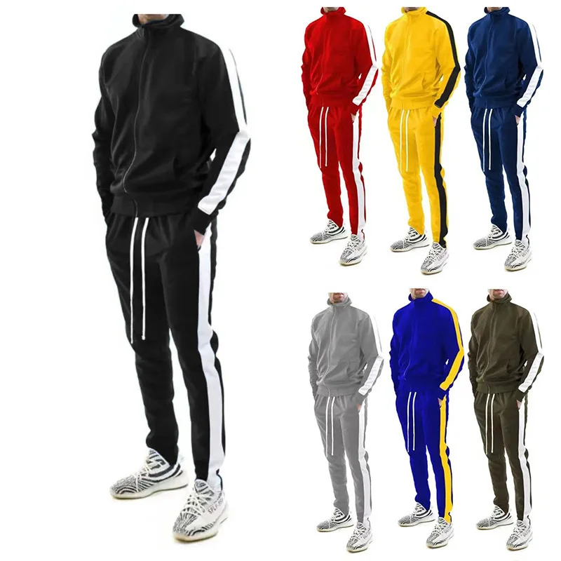 

Fall/Winter 2023 New Casual Men's Set Fashionable Color-block Stand Up Collar Youth Sportssuit Men Sportswear Mens Clothes